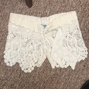 Letarte Cream Crochet Lace Shorts
